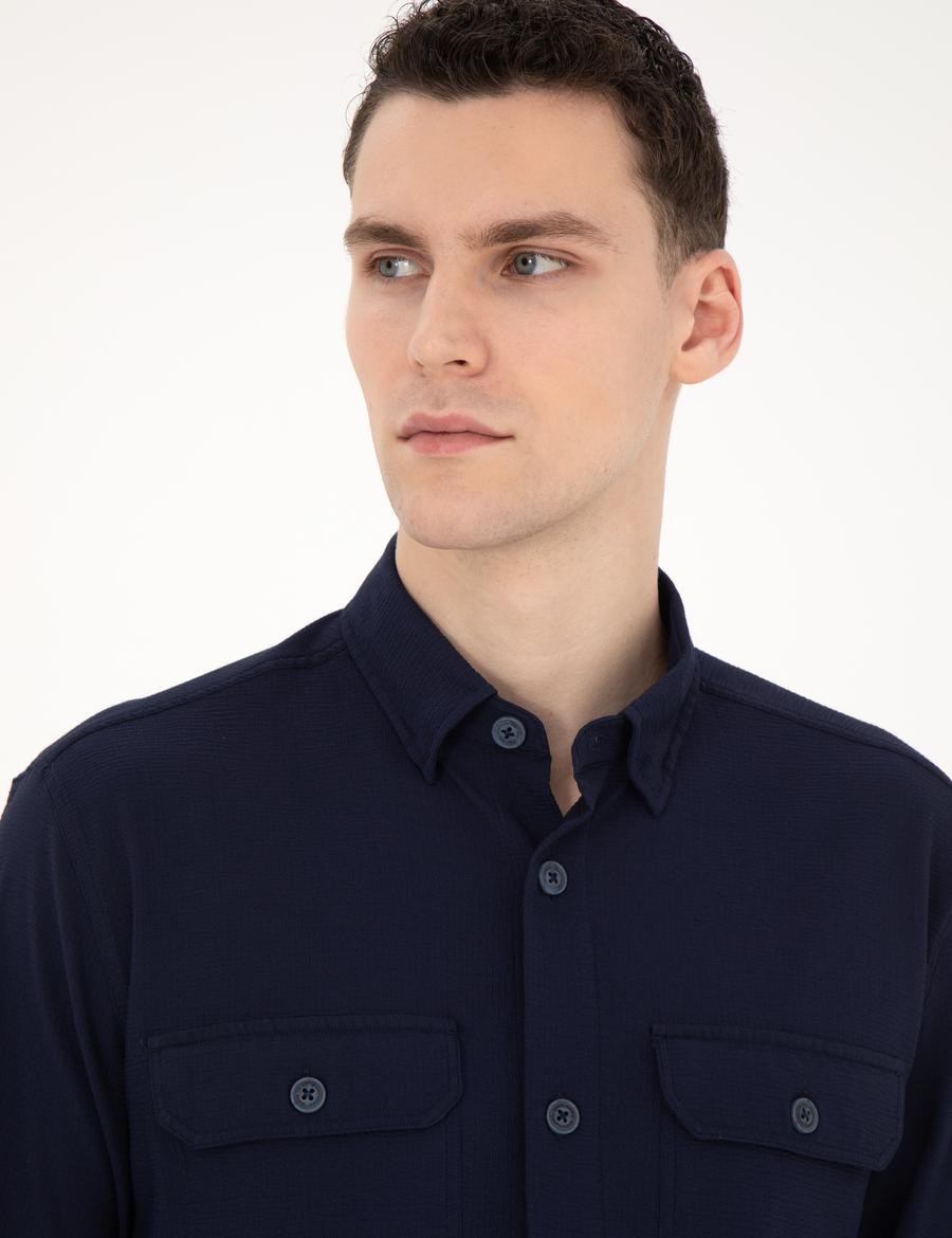 Lacivert Comfort Fit Uzun Kollu Gömlek