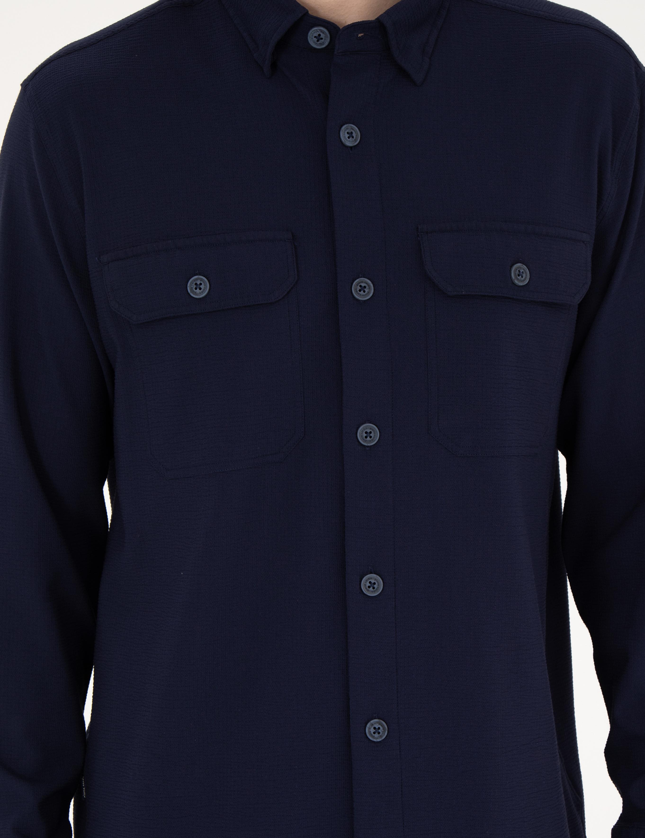 Lacivert Comfort Fit Uzun Kollu Gömlek