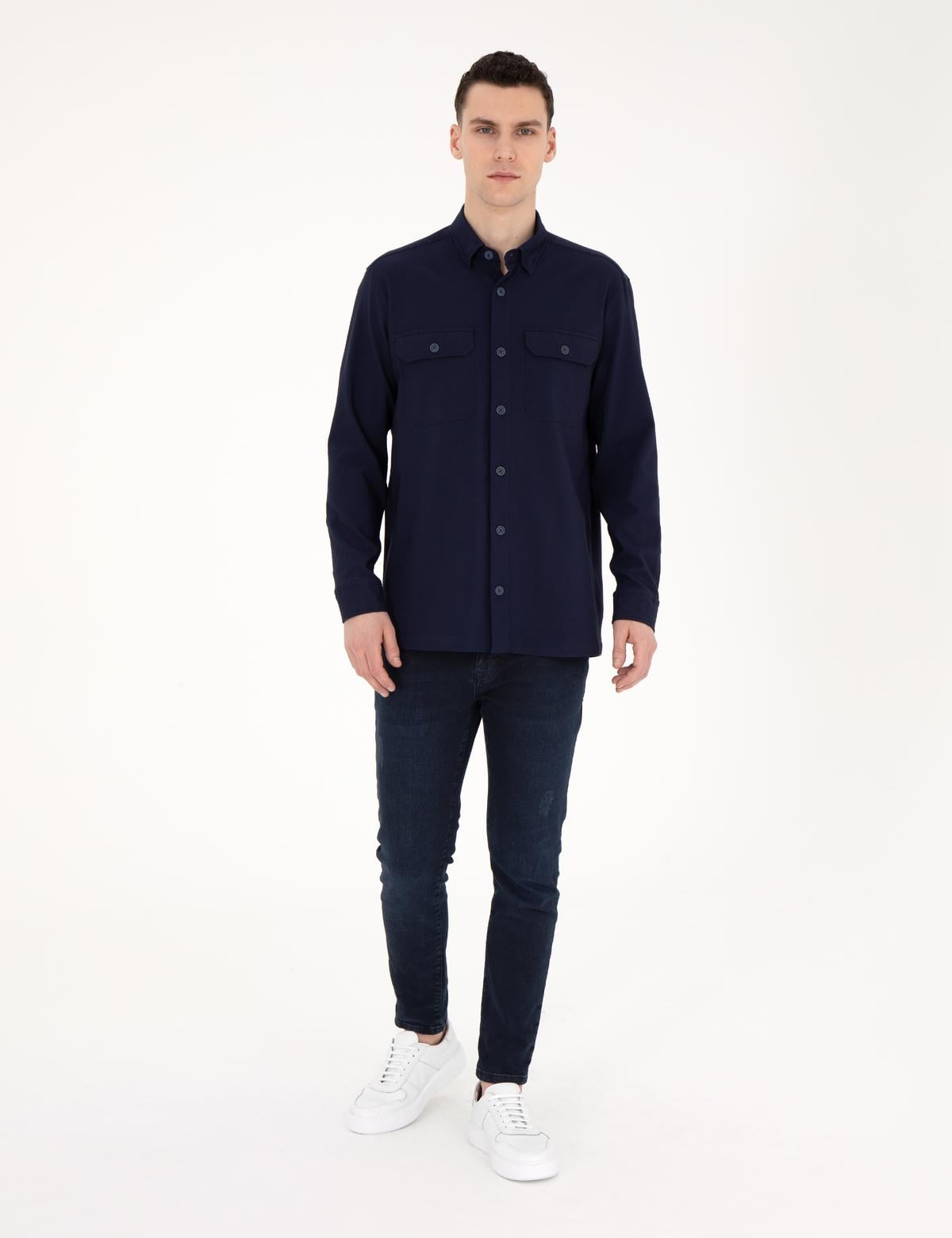 Lacivert Comfort Fit Uzun Kollu Gömlek - 50283489009