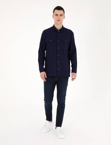 Lacivert Comfort Fit Uzun Kollu Gömlek