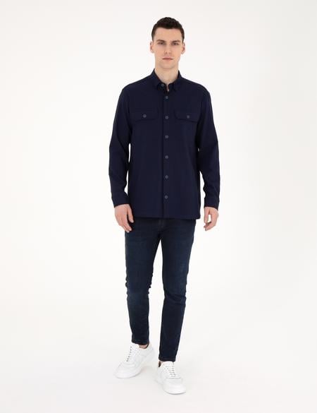Lacivert Comfort Fit Uzun Kollu Gömlek - 50283489009