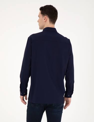 Lacivert Comfort Fit Uzun Kollu Gömlek