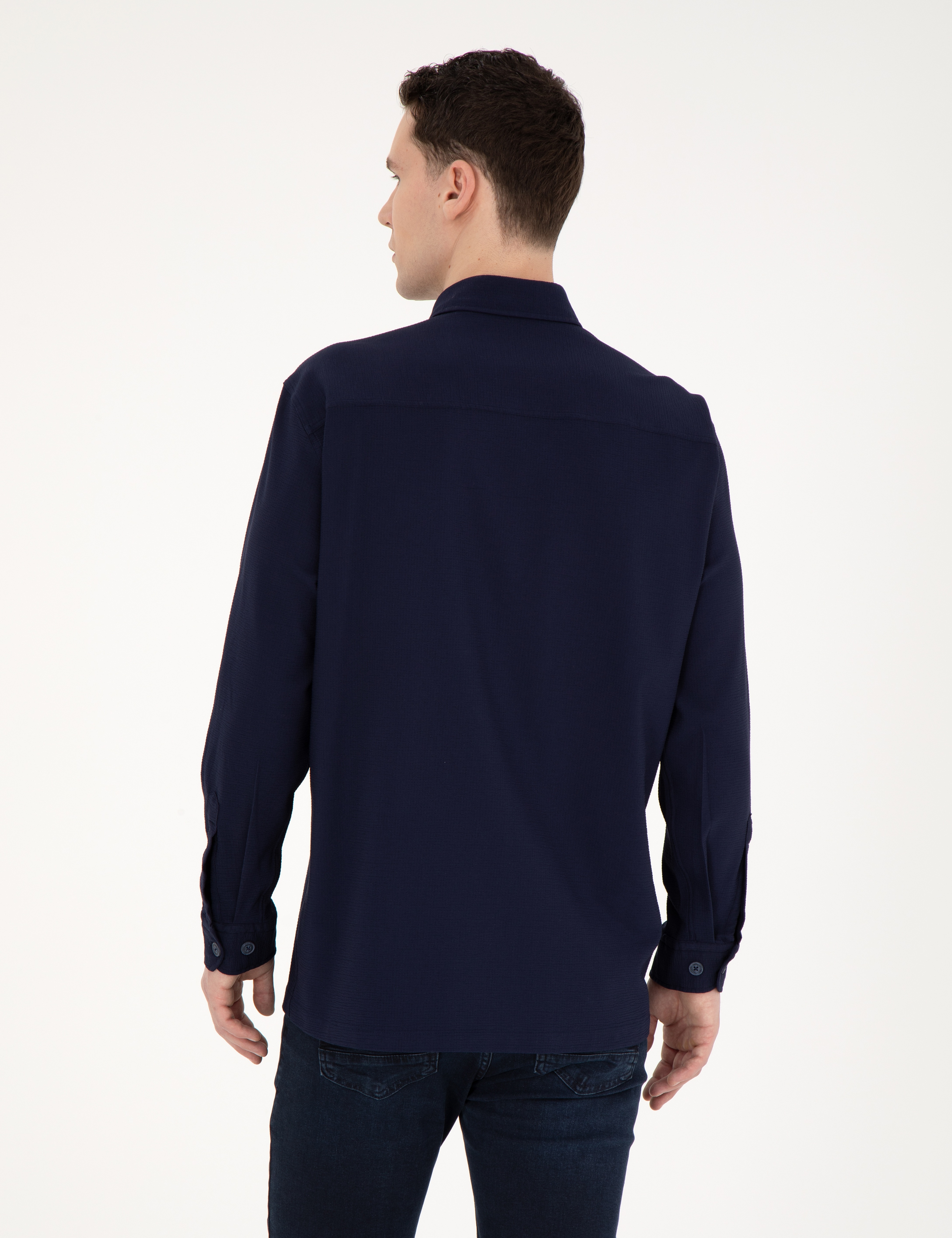 Lacivert Comfort Fit Uzun Kollu Gömlek - Image 5