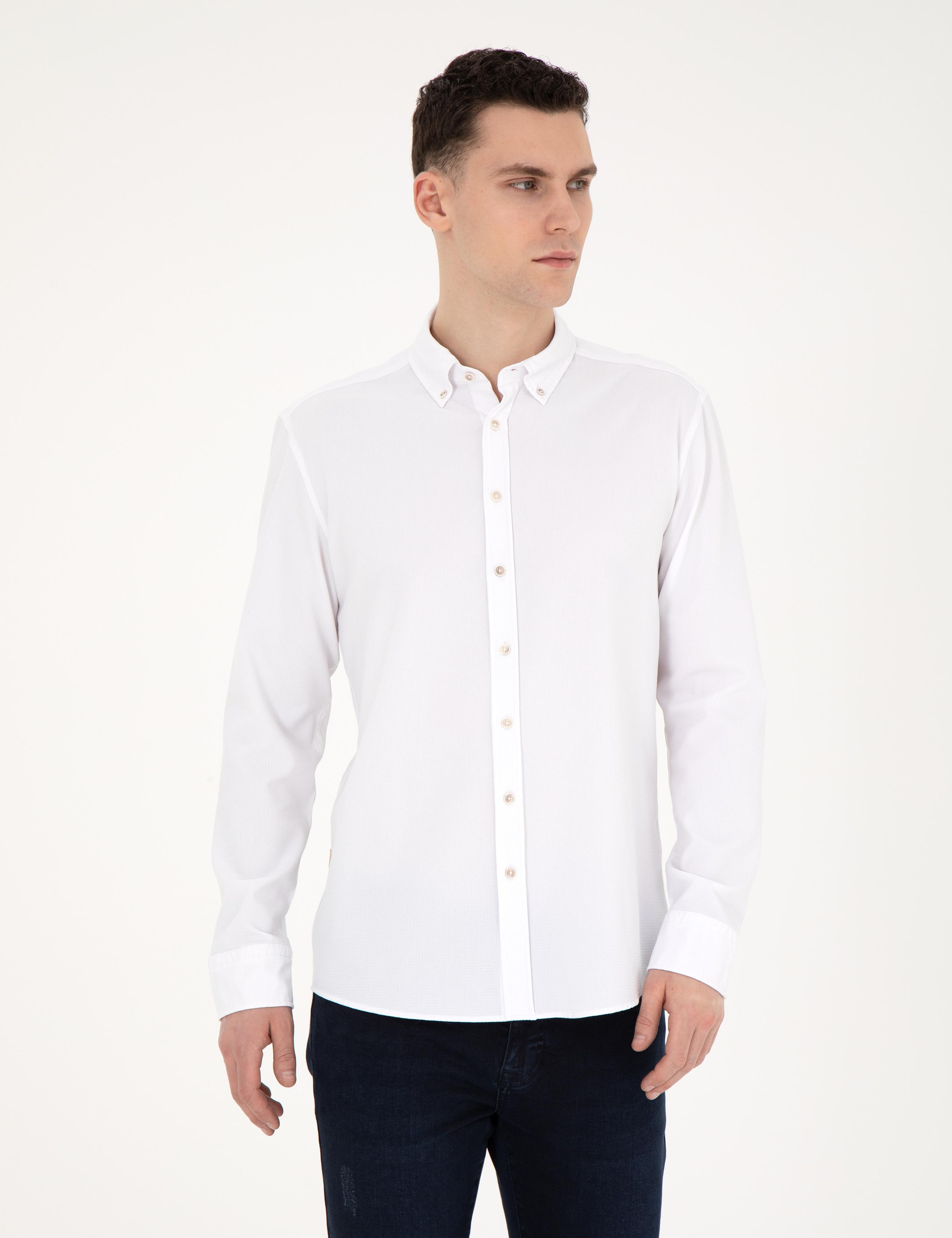 Beyaz Slim Fit Uzun Kollu Gömlek