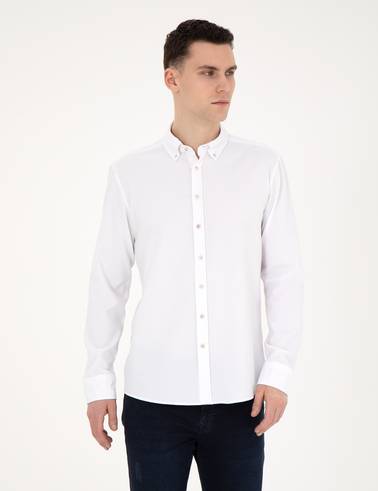 Beyaz Slim Fit Uzun Kollu Gömlek