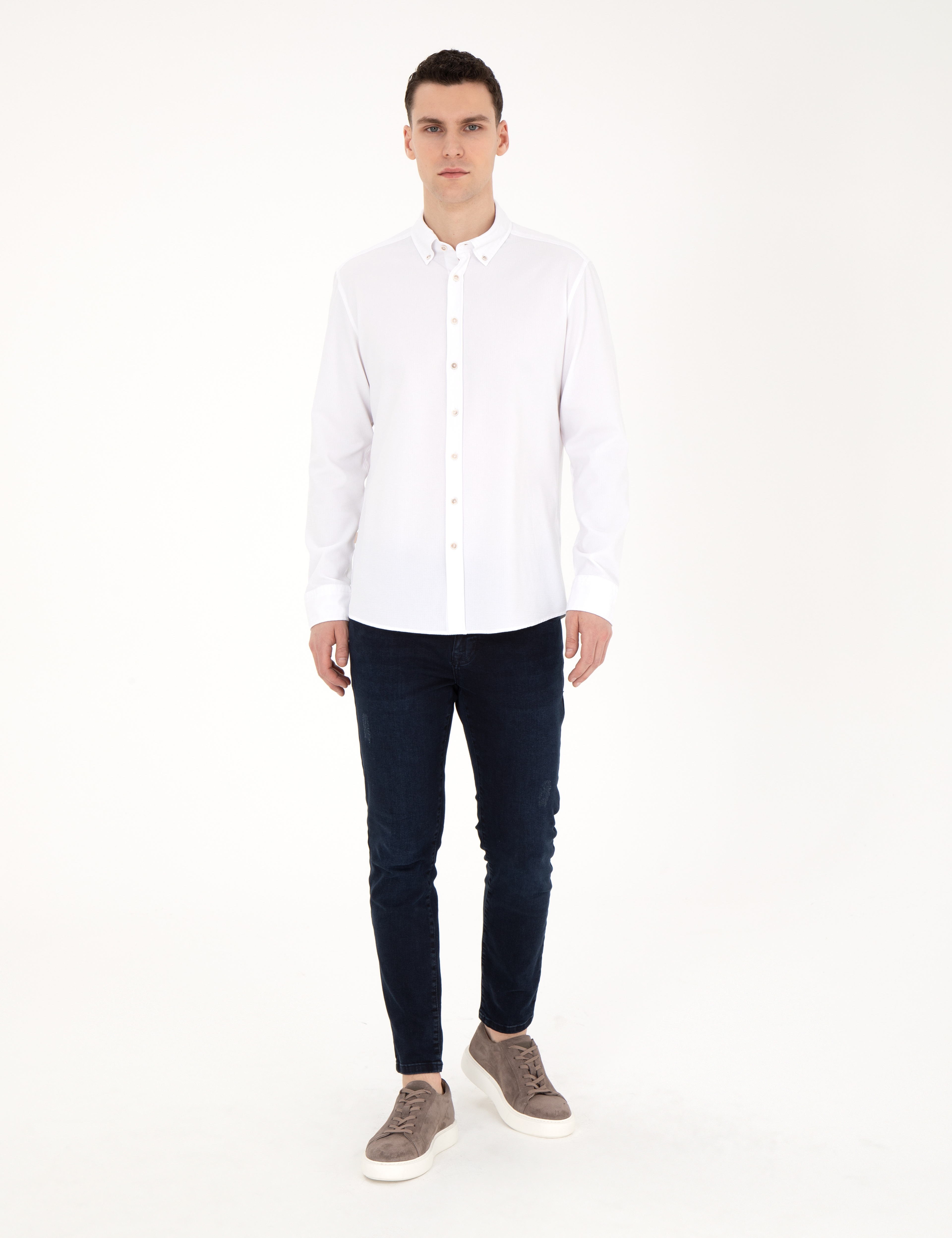 Beyaz Slim Fit Uzun Kollu Gömlek - Image 4
