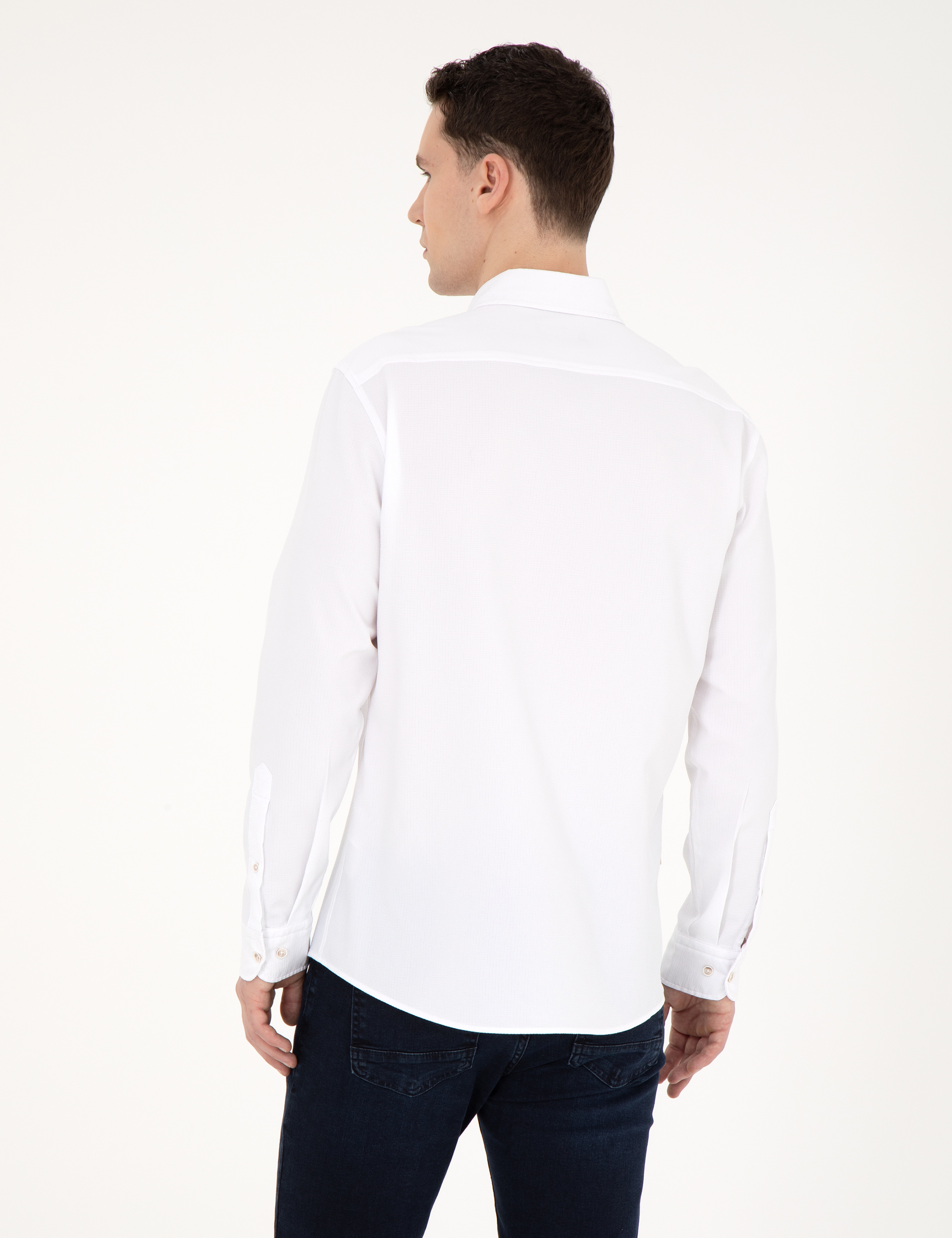 Beyaz Slim Fit Uzun Kollu Gömlek - Image 5