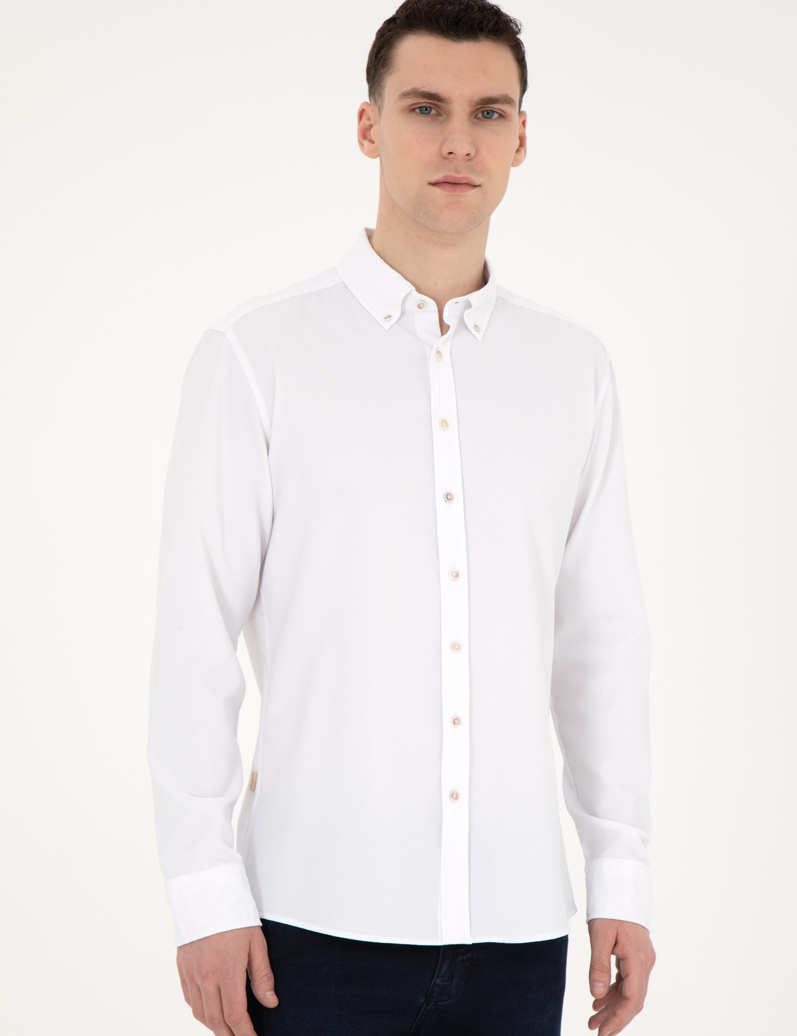 Beyaz Slim Fit Uzun Kollu Gömlek