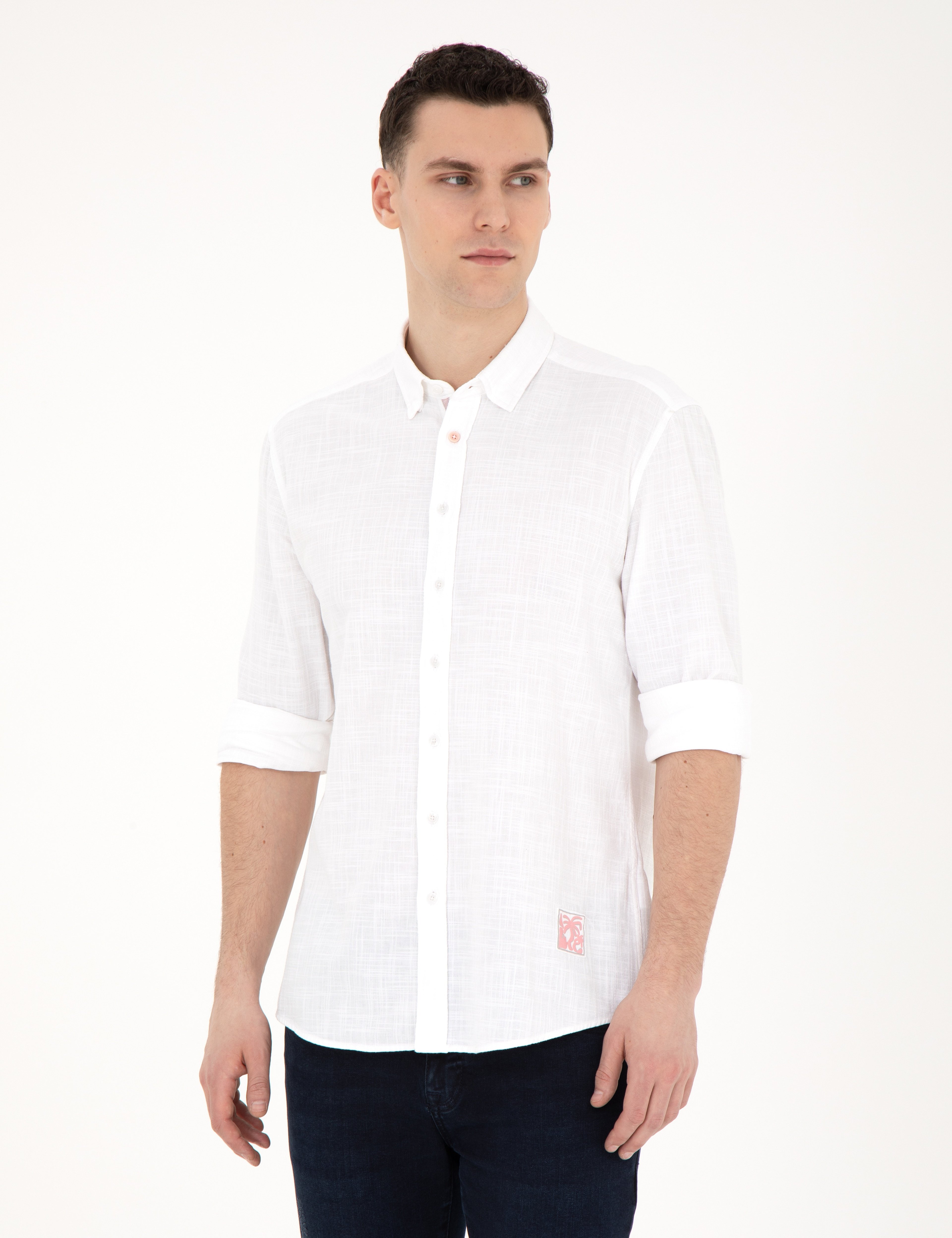 Beyaz Regular Fit Uzun Kollu Gömlek - Image 3