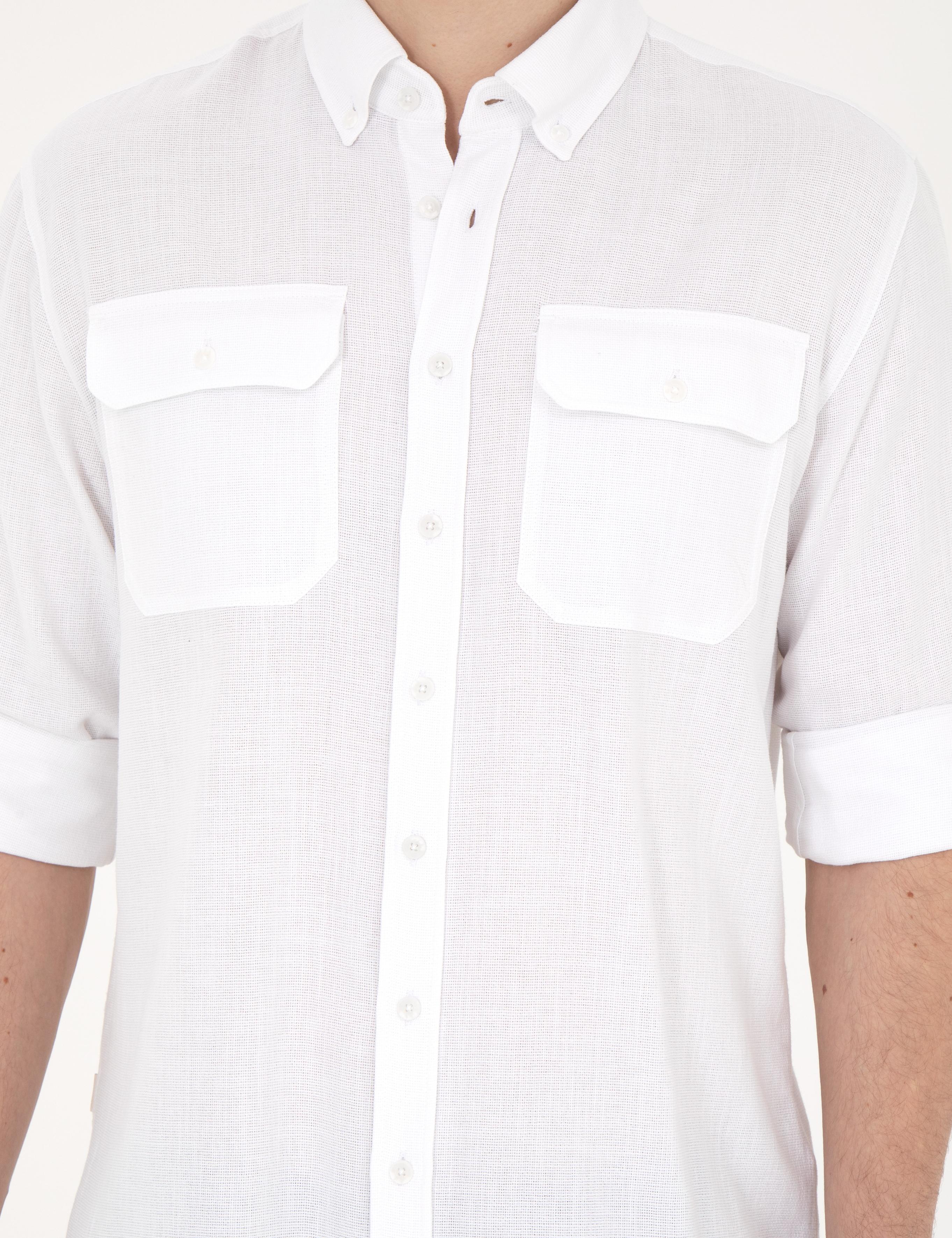 Beyaz Regular Fit Uzun Kollu Gömlek