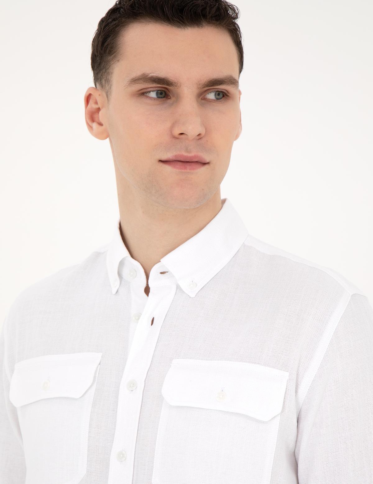 Beyaz Regular Fit Uzun Kollu Gömlek