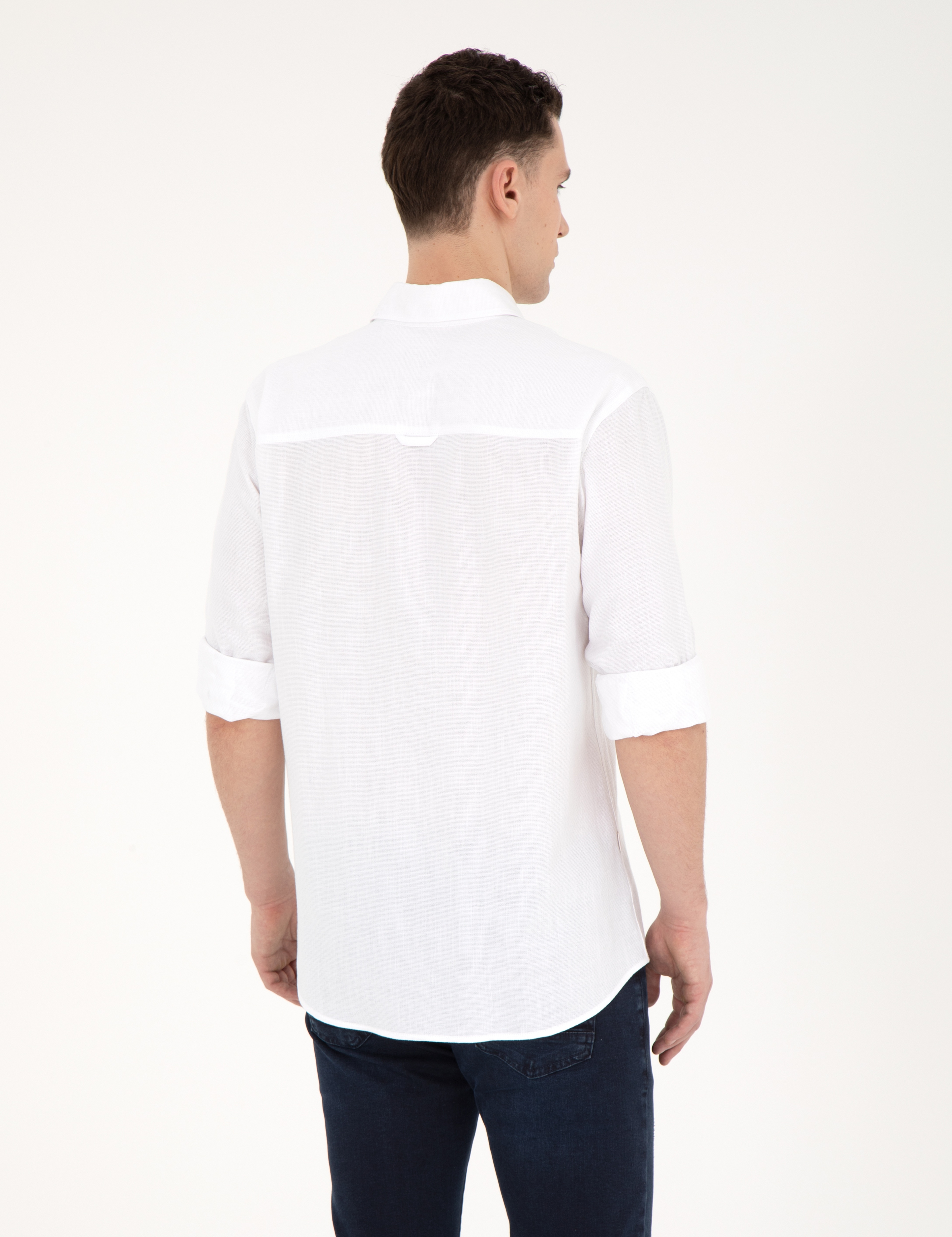 Beyaz Regular Fit Uzun Kollu Gömlek - Image 5
