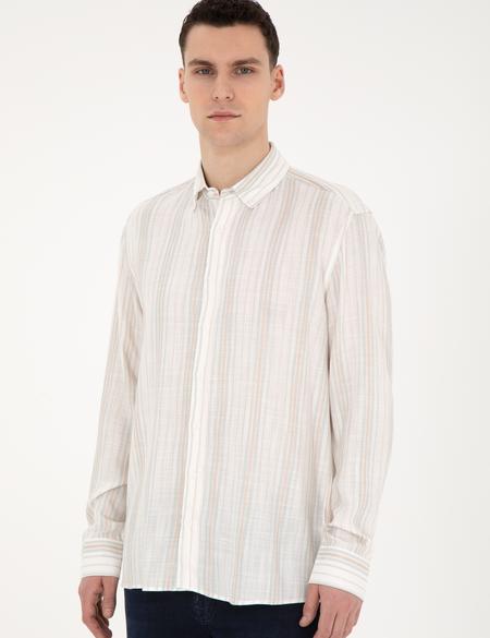 Yeşil Keten Karışımlı Regular Fit Gömlek - 50283522012