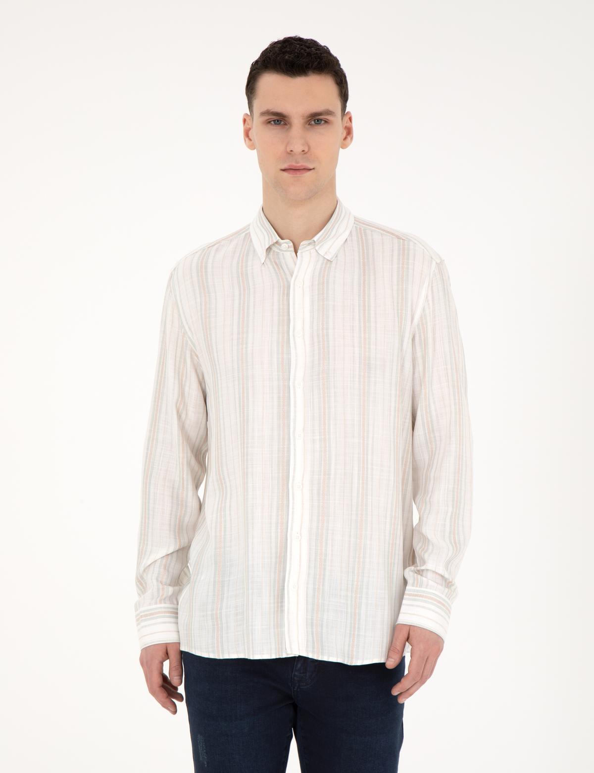 Yeşil Keten Karışımlı Regular Fit Gömlek