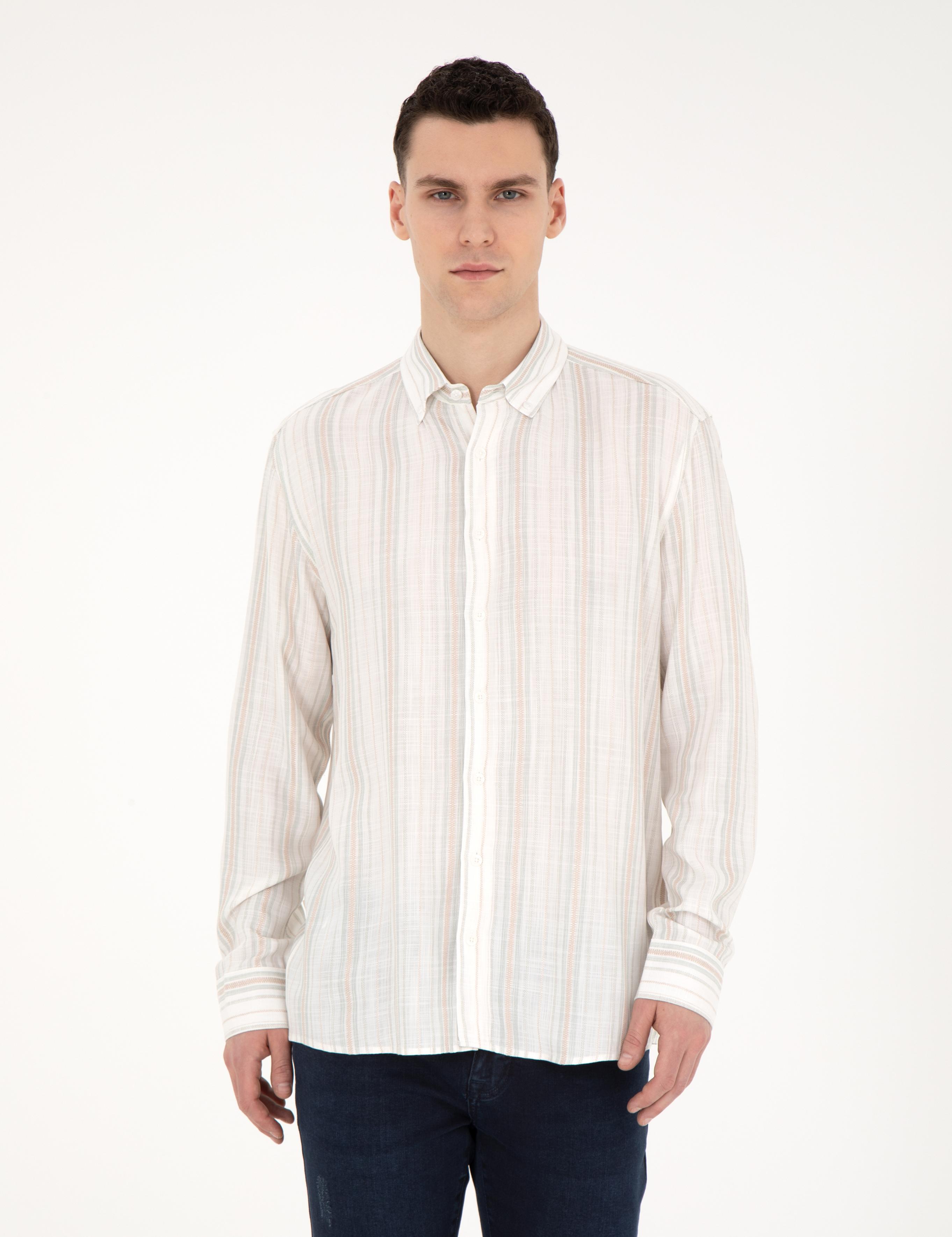 Yeşil Keten Karışımlı Regular Fit Gömlek