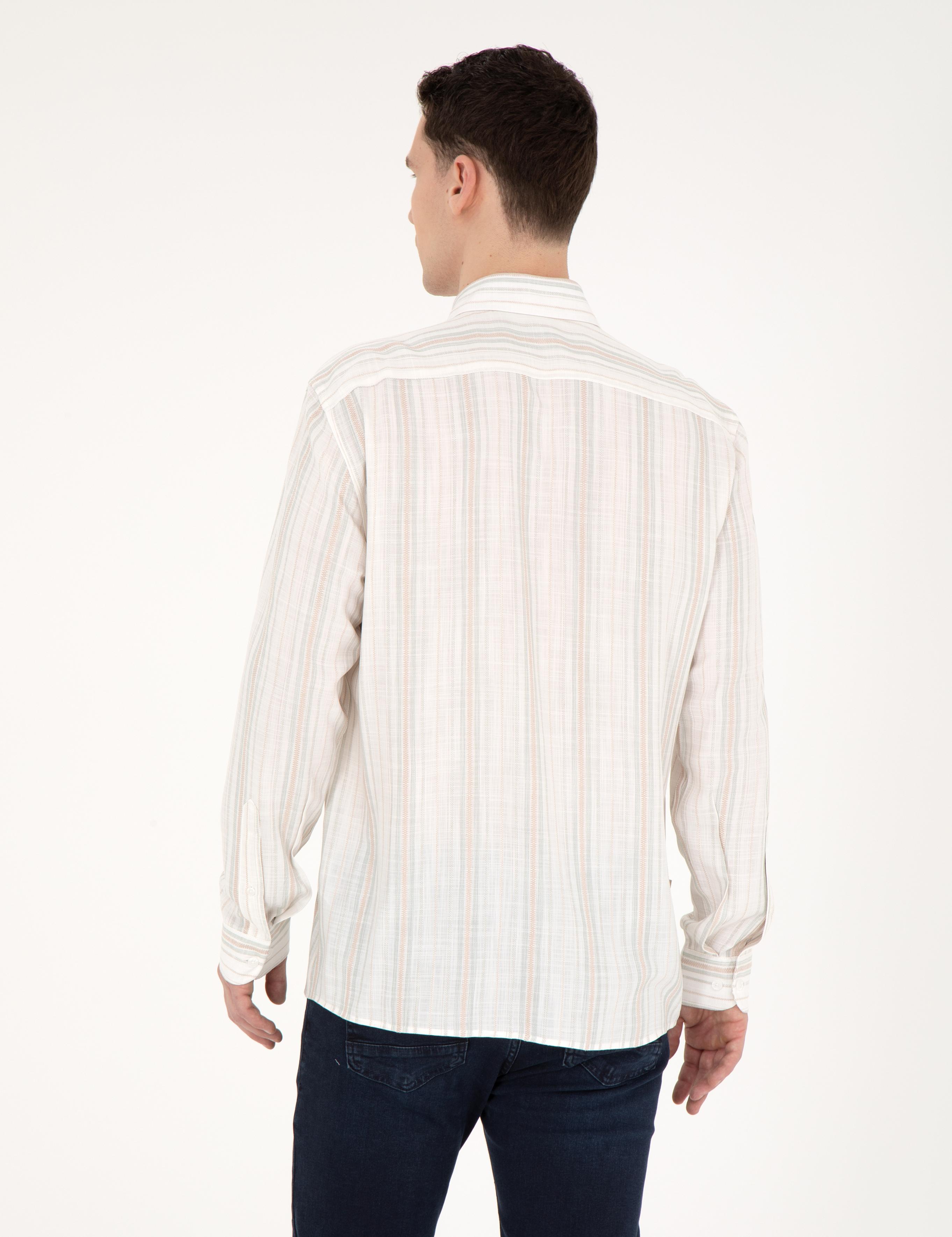 Yeşil Keten Karışımlı Regular Fit Gömlek