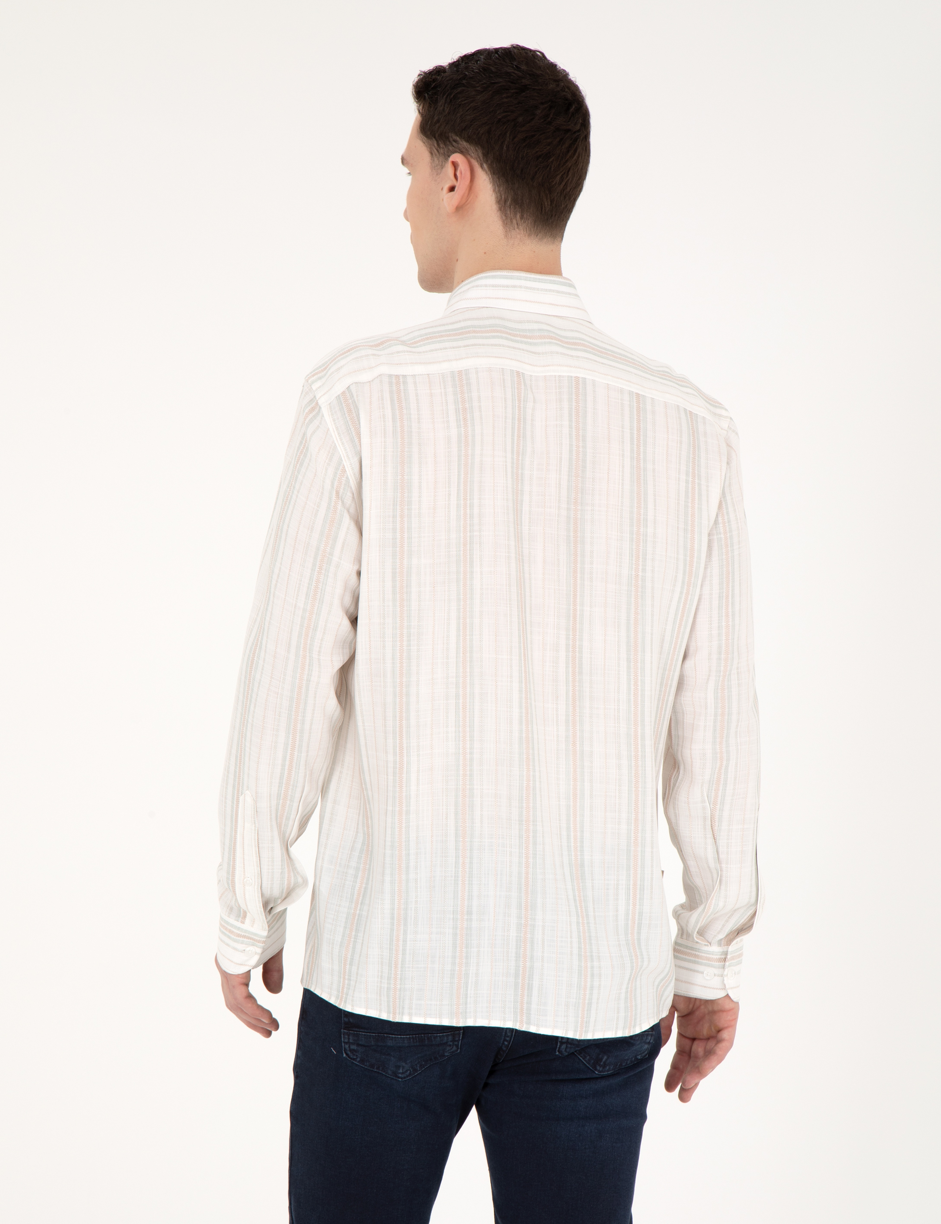 Yeşil Keten Karışımlı Regular Fit Gömlek - Image 5