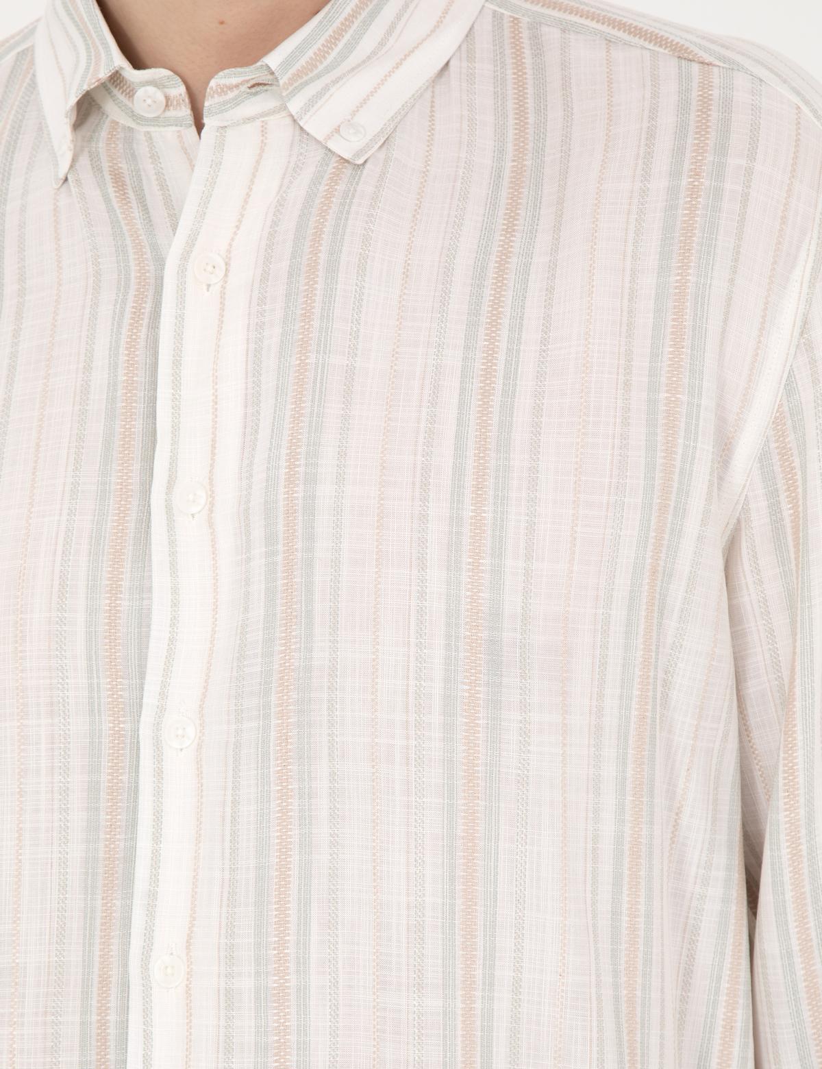 Yeşil Keten Karışımlı Regular Fit Gömlek - 50283522012