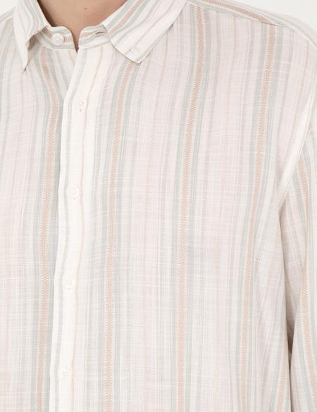 Yeşil Keten Karışımlı Regular Fit Gömlek - 50283522012