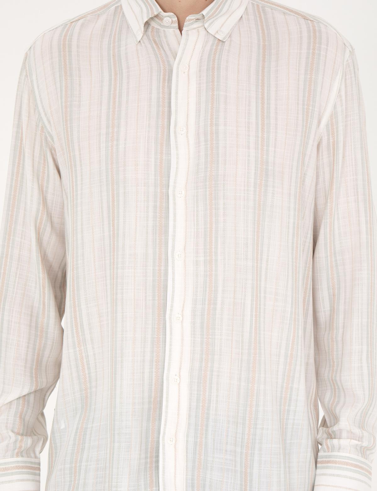 Yeşil Keten Karışımlı Regular Fit Gömlek - 50283522012