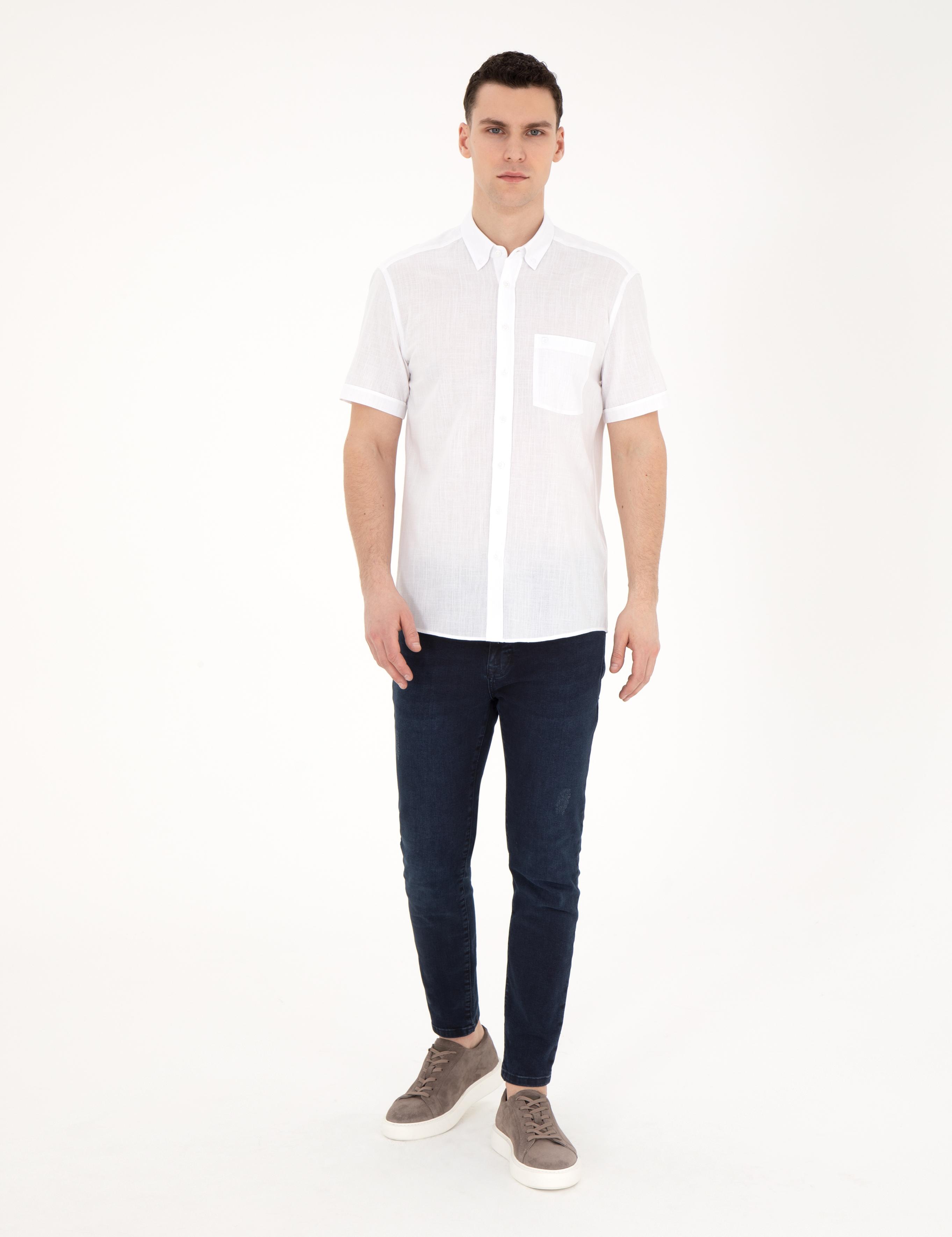 Beyaz Regular Fit Kısa Kollu Gömlek