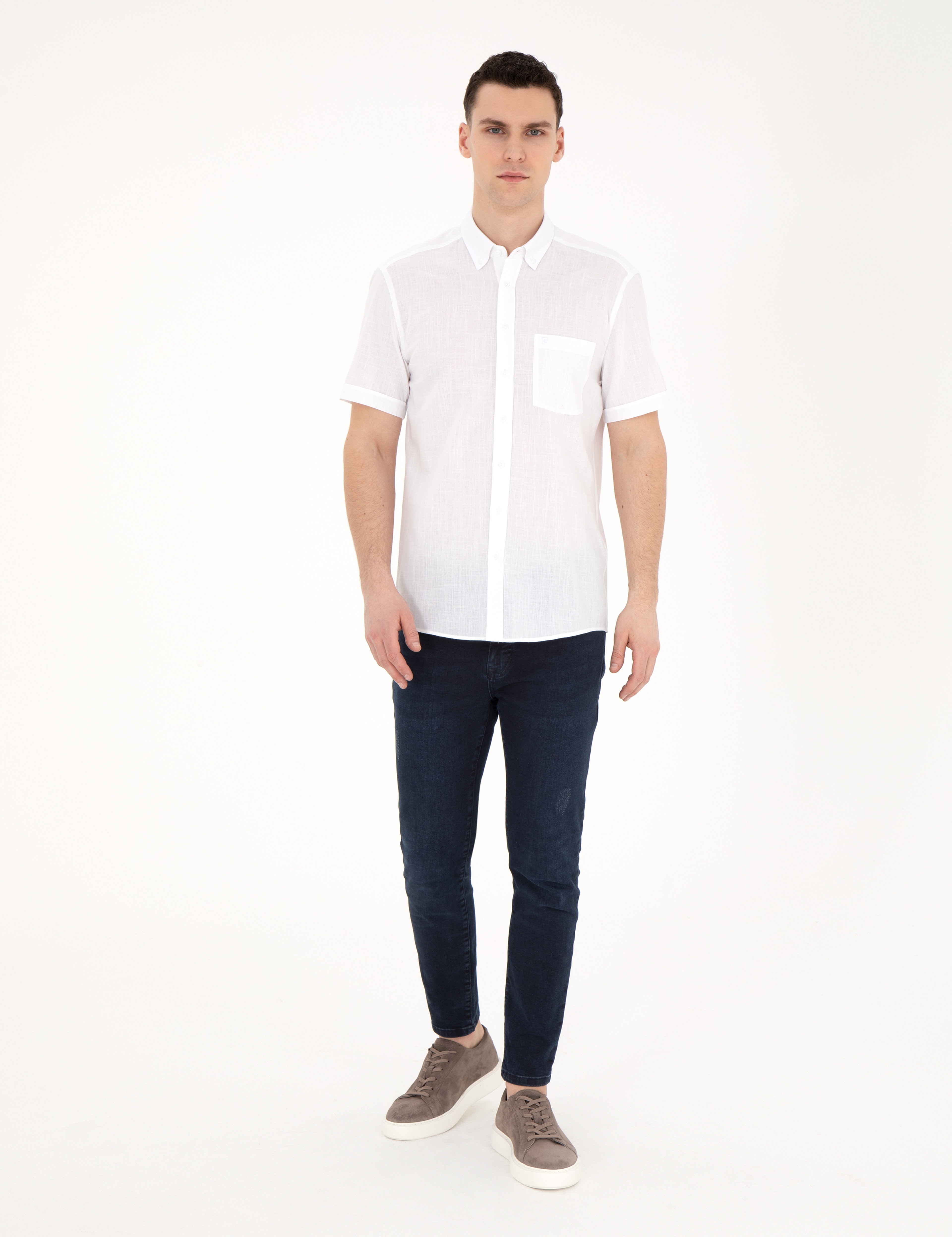 Beyaz Regular Fit Kısa Kollu Gömlek - Image 4