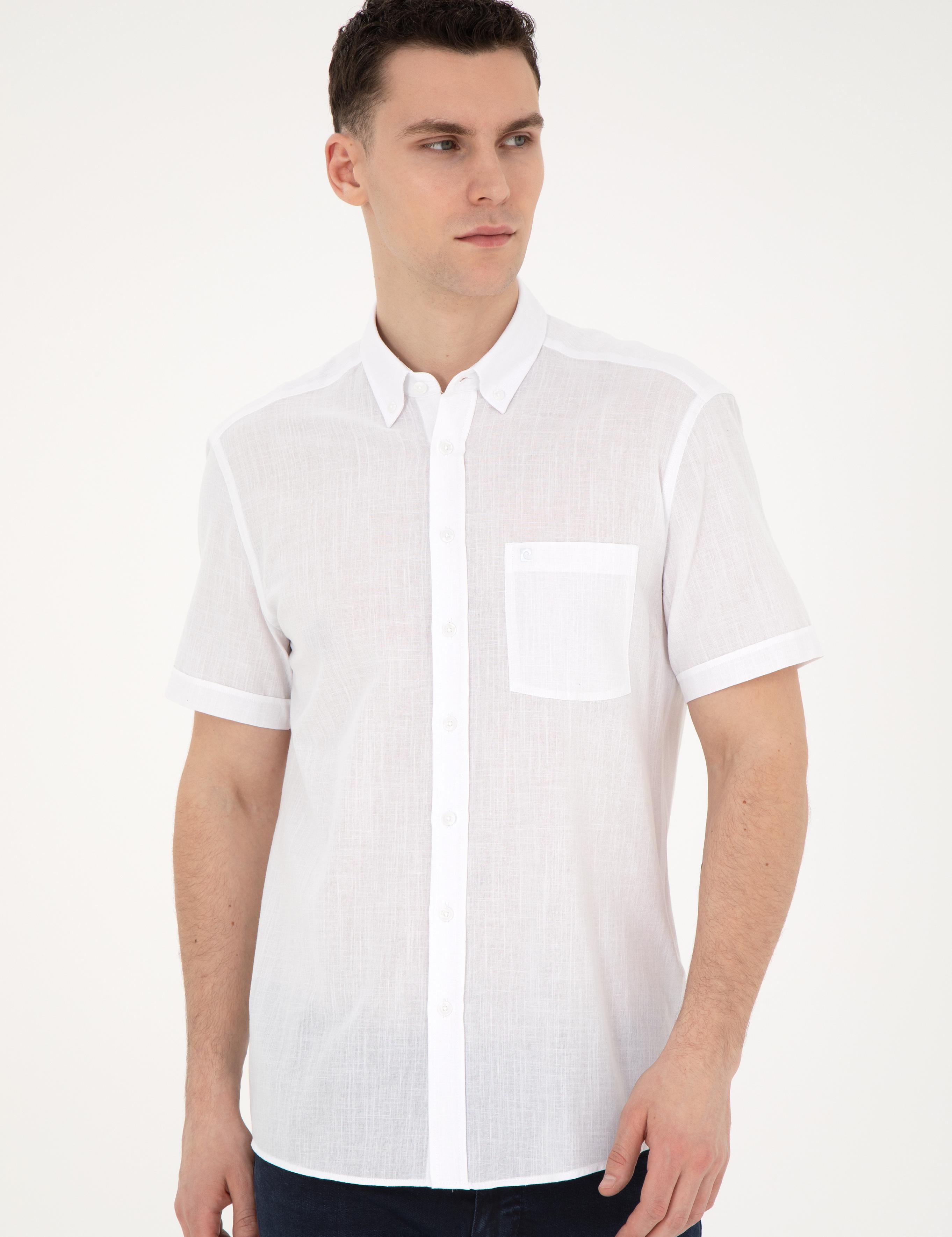 Beyaz Regular Fit Kısa Kollu Gömlek