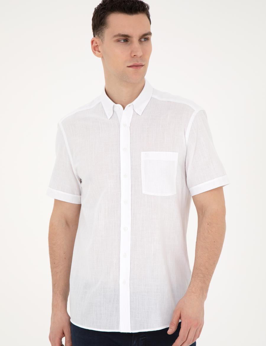 Beyaz Regular Fit Kısa Kollu Gömlek