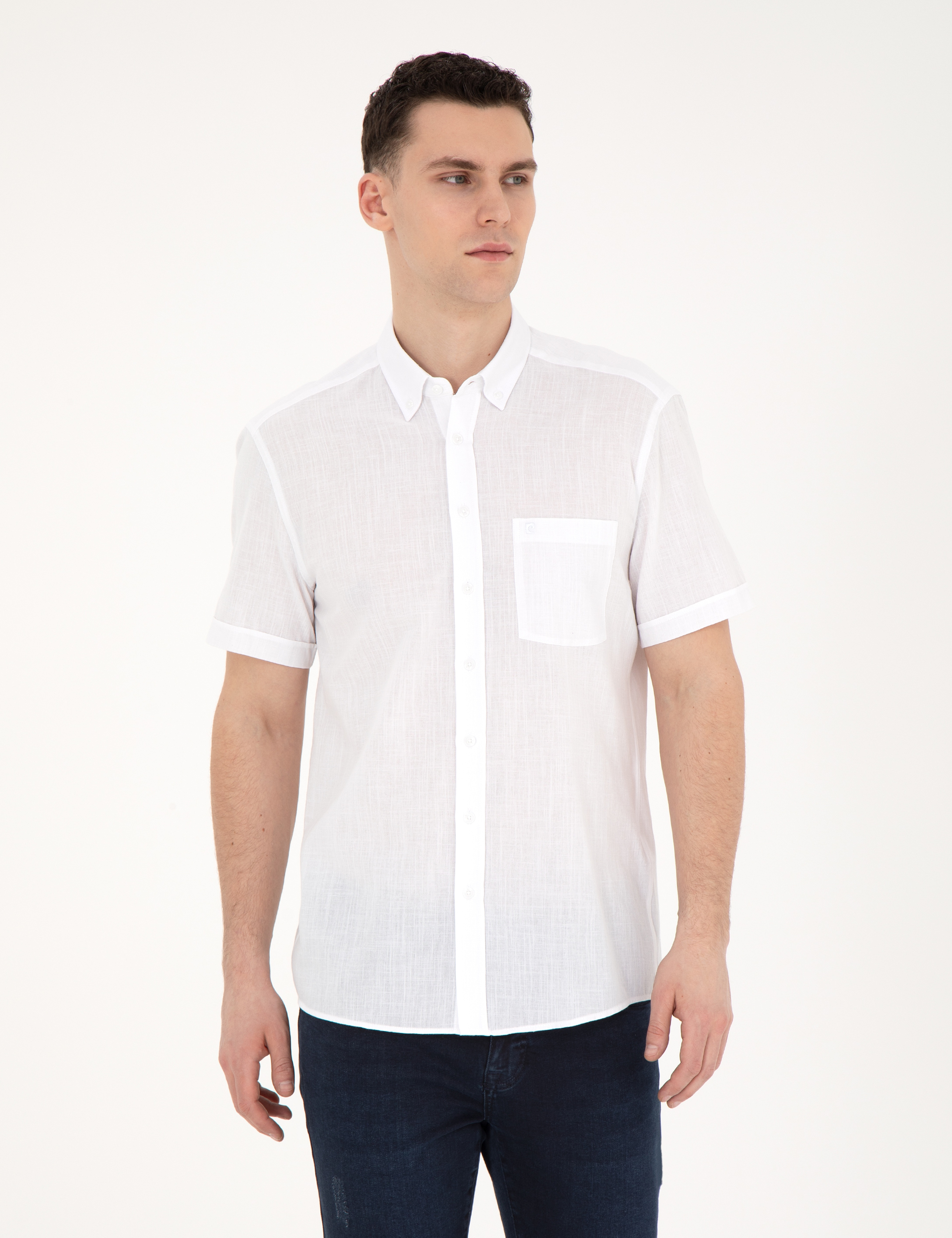 Beyaz Regular Fit Kısa Kollu Gömlek - Image 3
