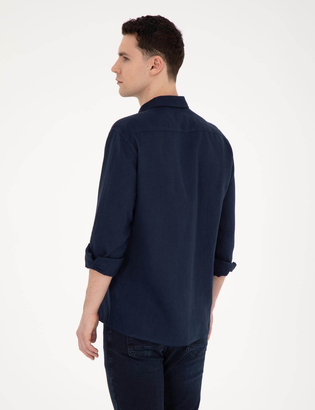 Koyu Lacivert Keten Regular Fit Gömlek - 50284915042