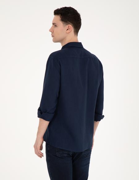 Koyu Lacivert Keten Regular Fit Gömlek - 50284915042