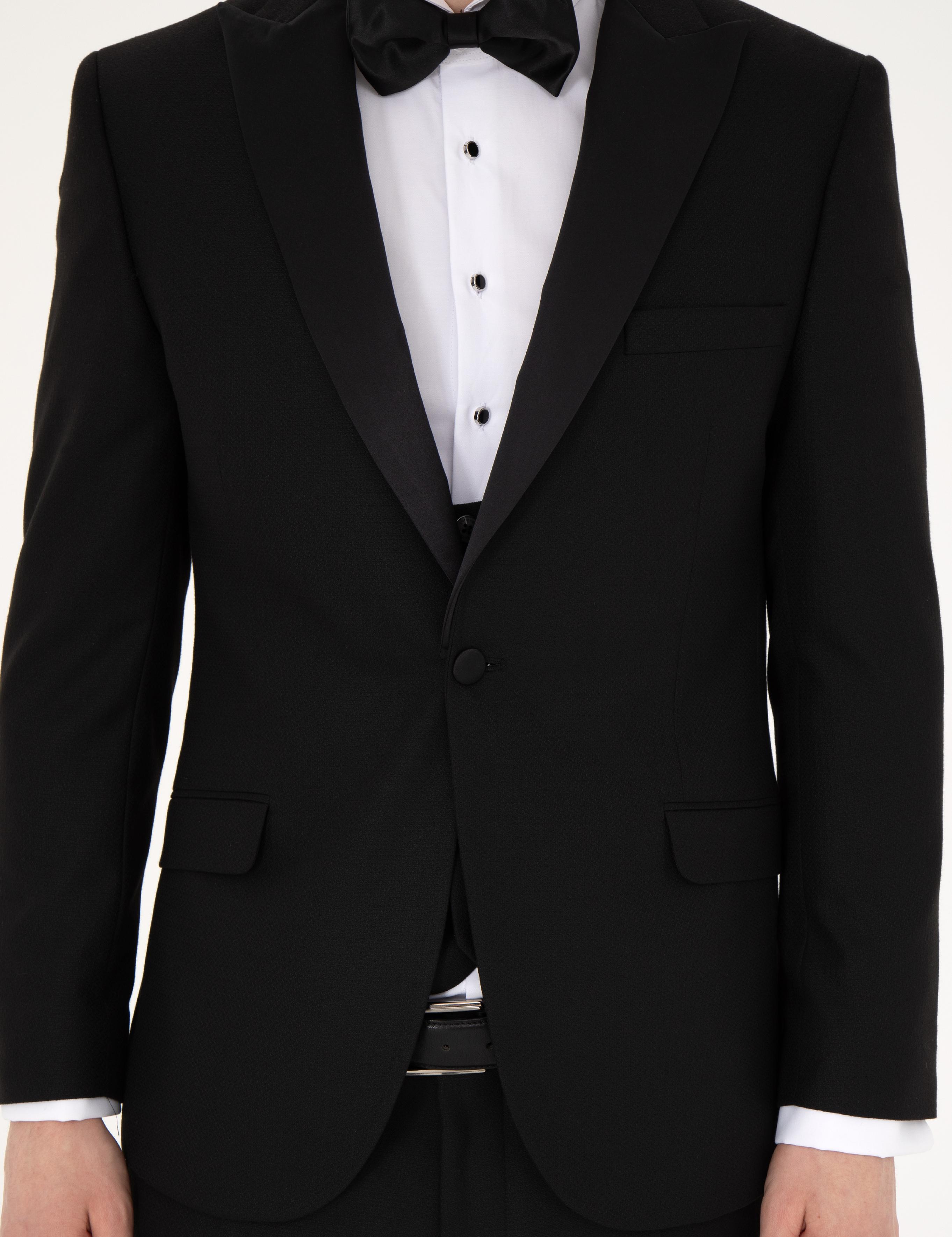 Siyah Ex. Slim Fit Yelekli Smokin