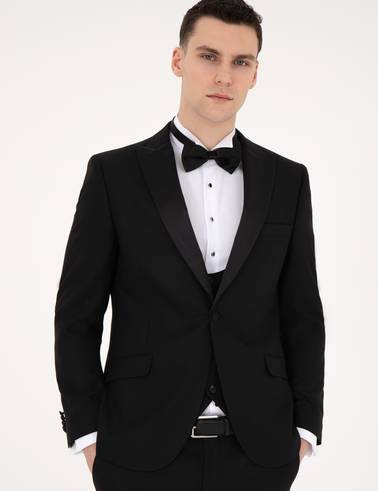 Siyah Ex. Slim Fit Yelekli Smokin