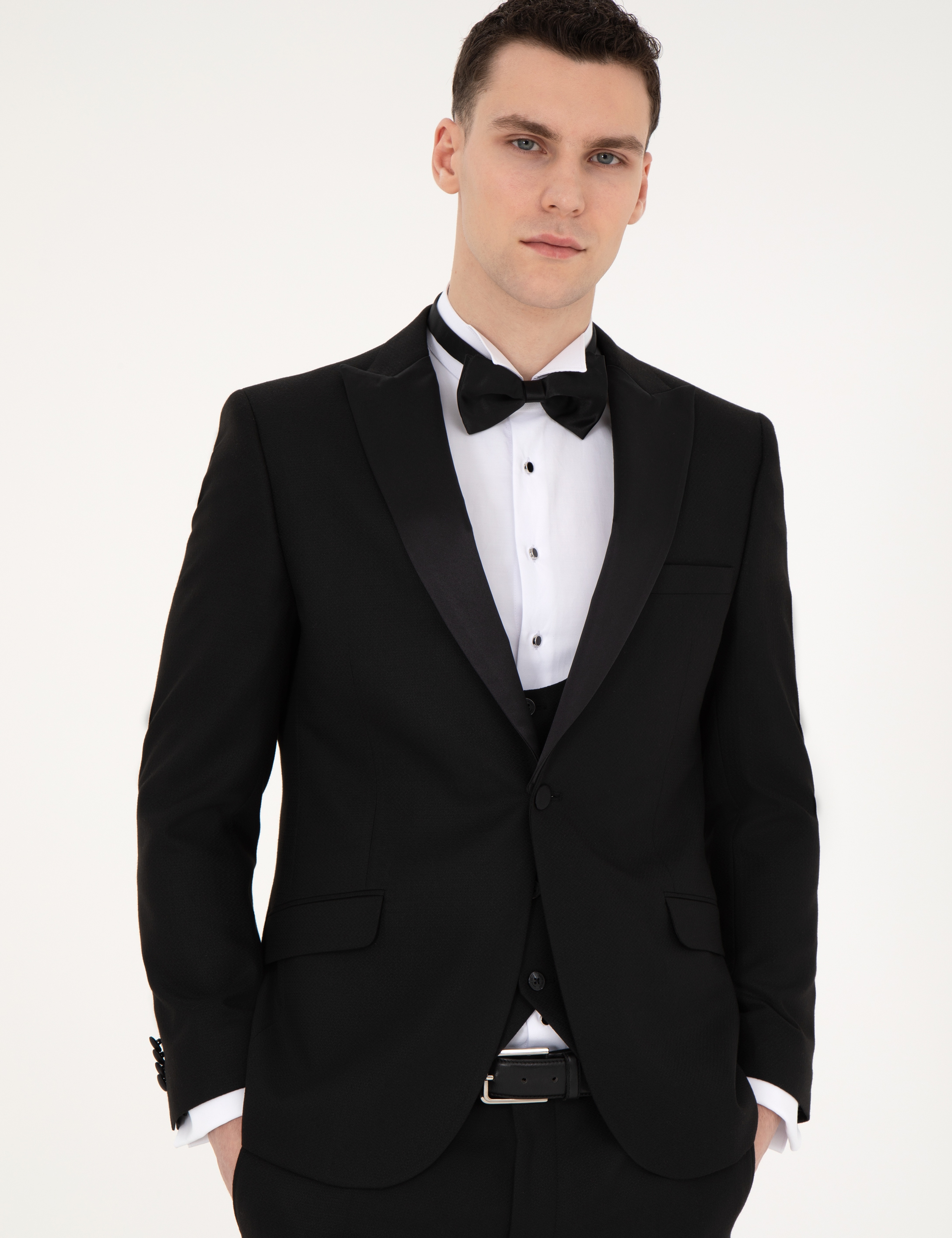 Siyah Ex. Slim Fit Yelekli Smokin