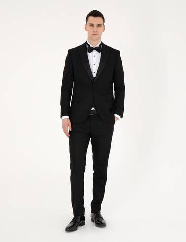 Siyah Ex. Slim Fit Yelekli Smokin