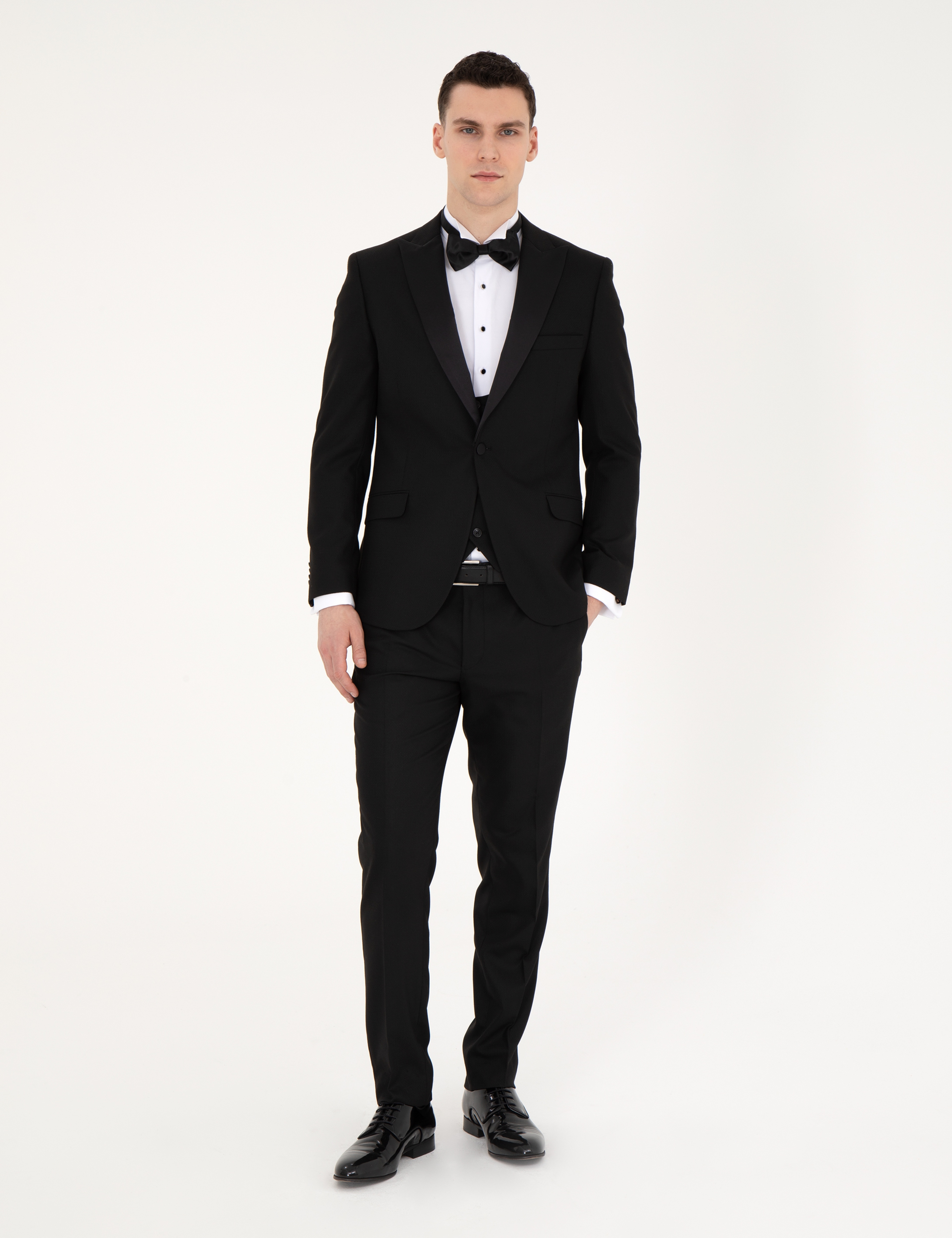 Siyah Ex. Slim Fit Yelekli Smokin - Image 4