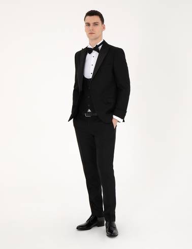 Siyah Ex. Slim Fit Yelekli Smokin