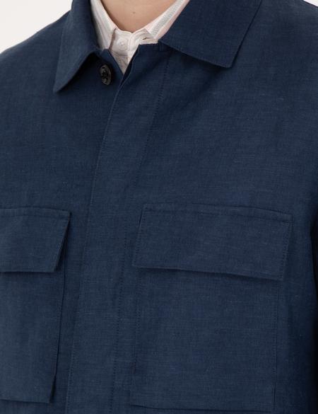 Lacivert Regular Fit Keten Karışımlı Düğmeli Ceket - 50285546135