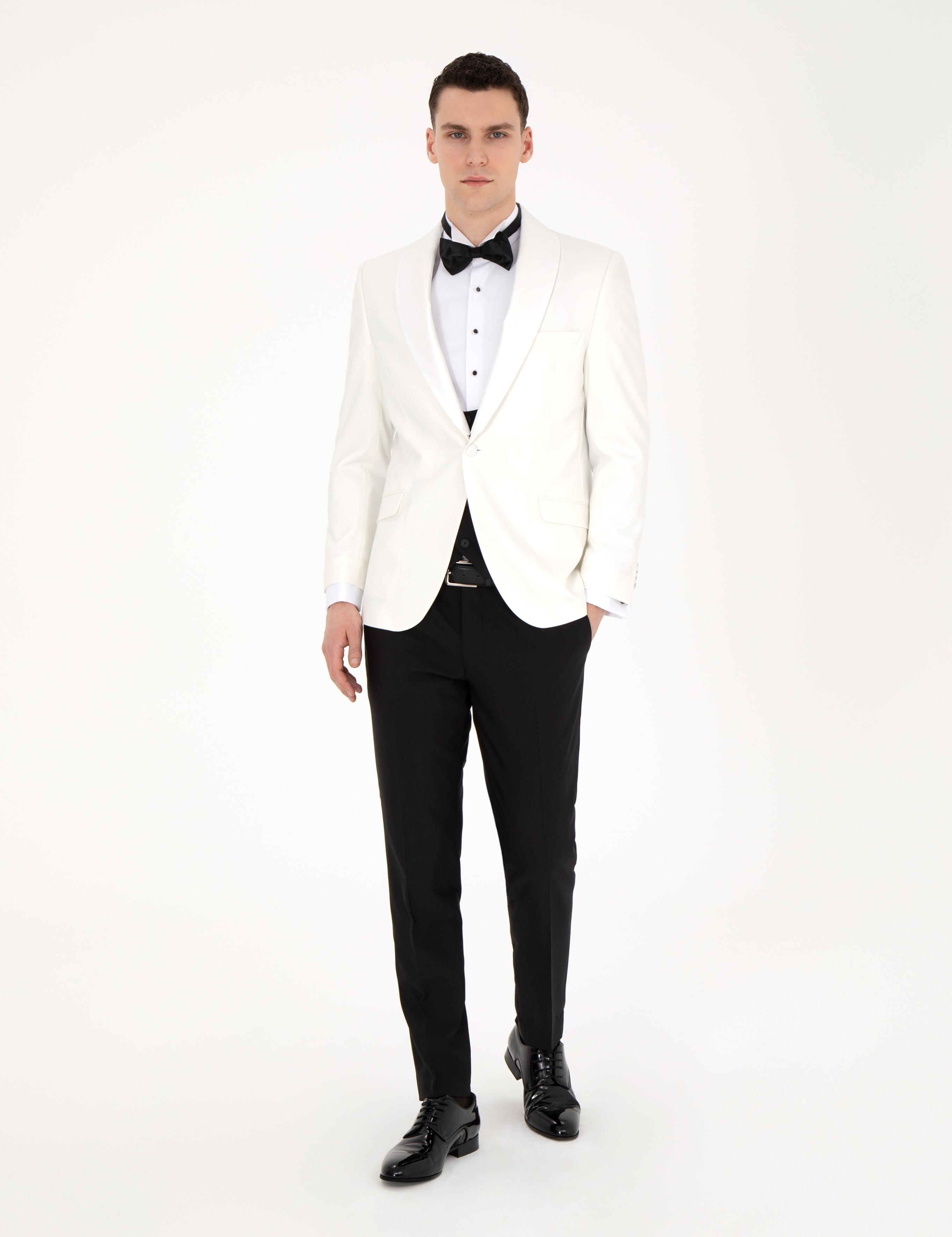 Beyaz Ex. Slim Fit Yelekli Smokin