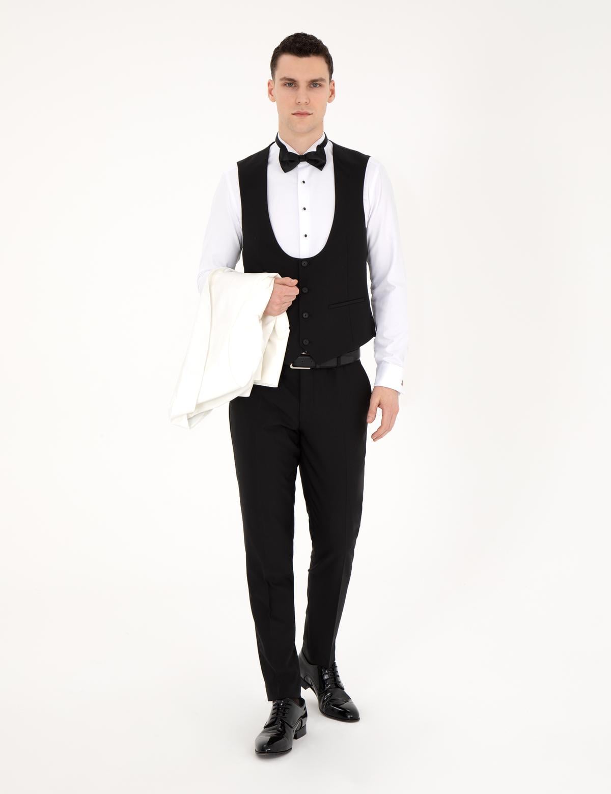 Beyaz Ex. Slim Fit Yelekli Smokin - 50288078113