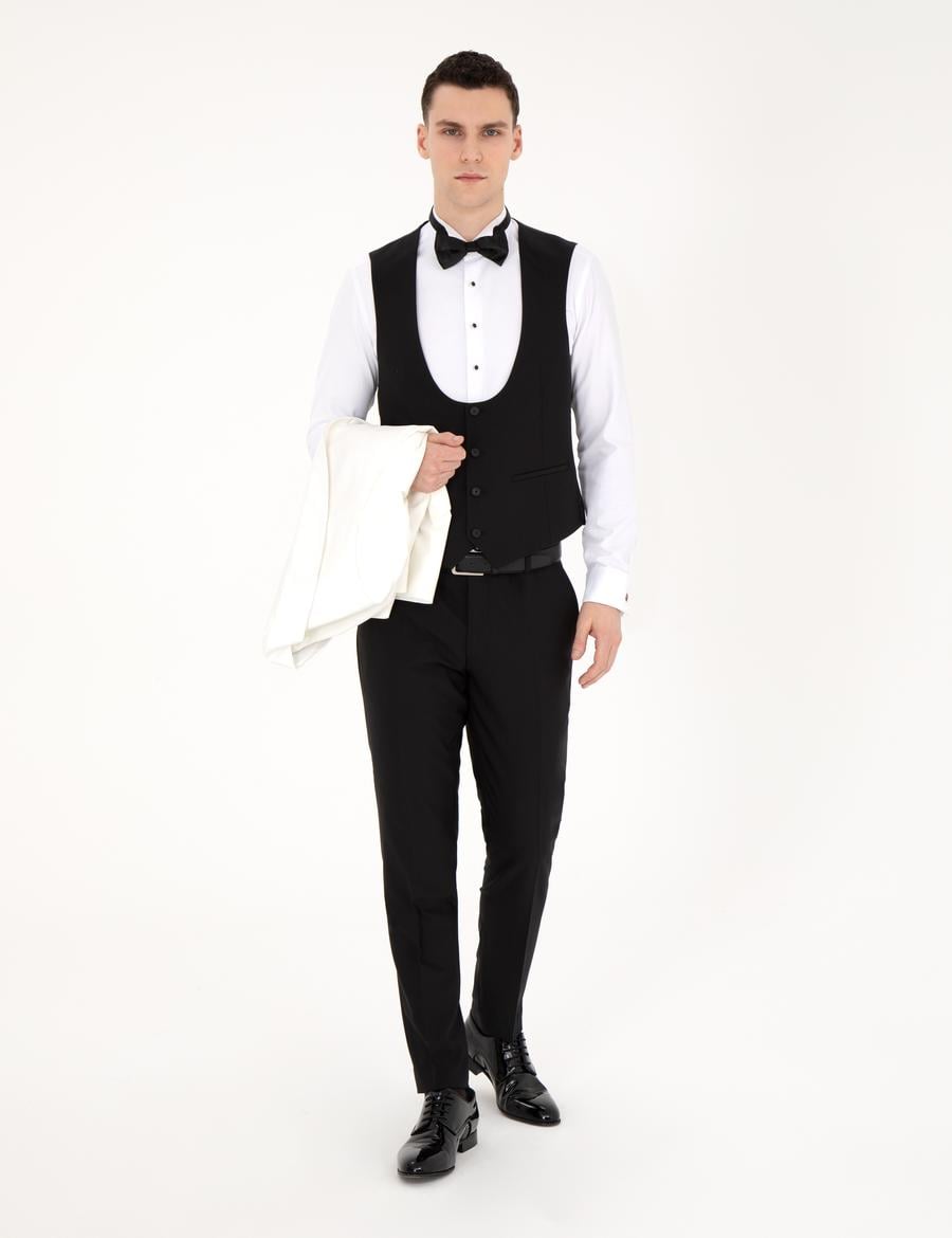 Beyaz Ex. Slim Fit Yelekli Smokin