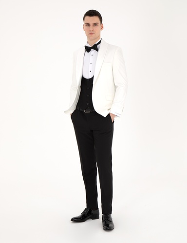 Beyaz Ex. Slim Fit Yelekli Smokin