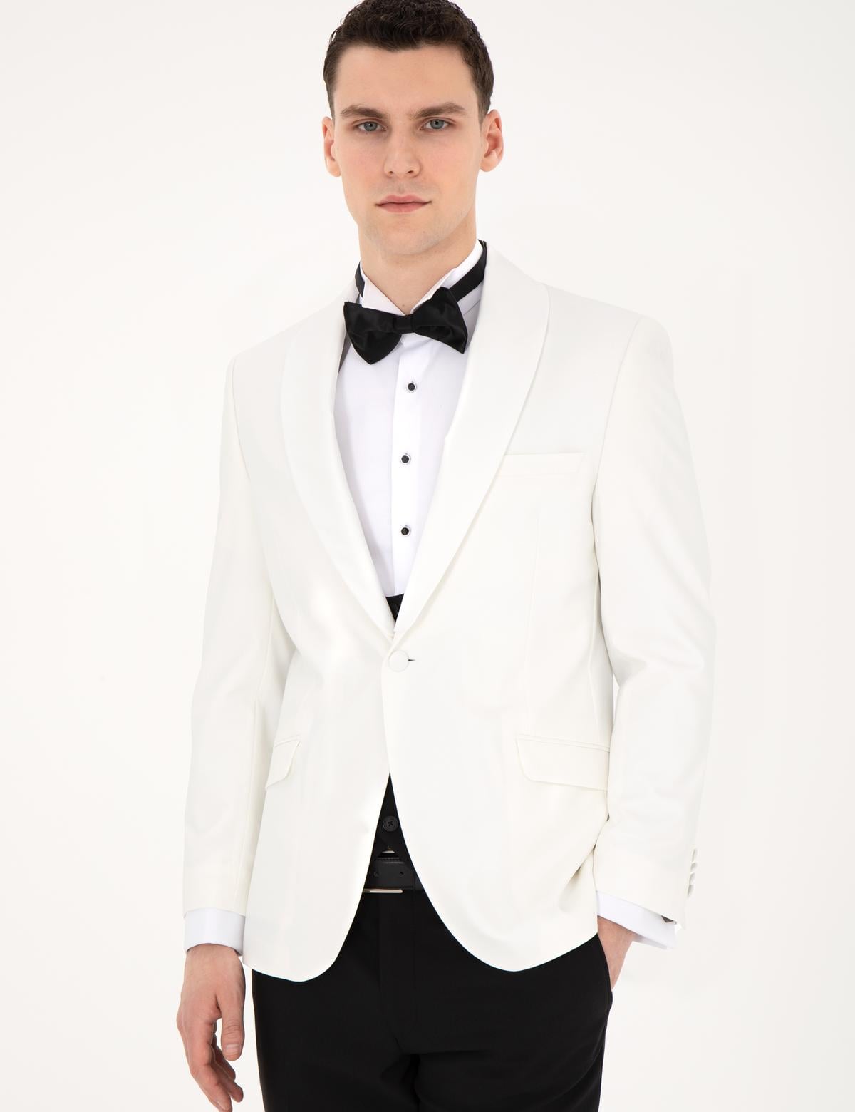 Beyaz Ex. Slim Fit Yelekli Smokin - 50288078113