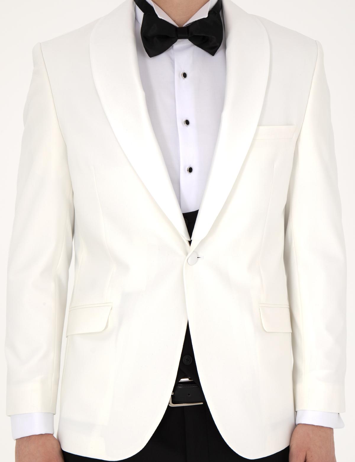 Beyaz Ex. Slim Fit Yelekli Smokin - 50288078113