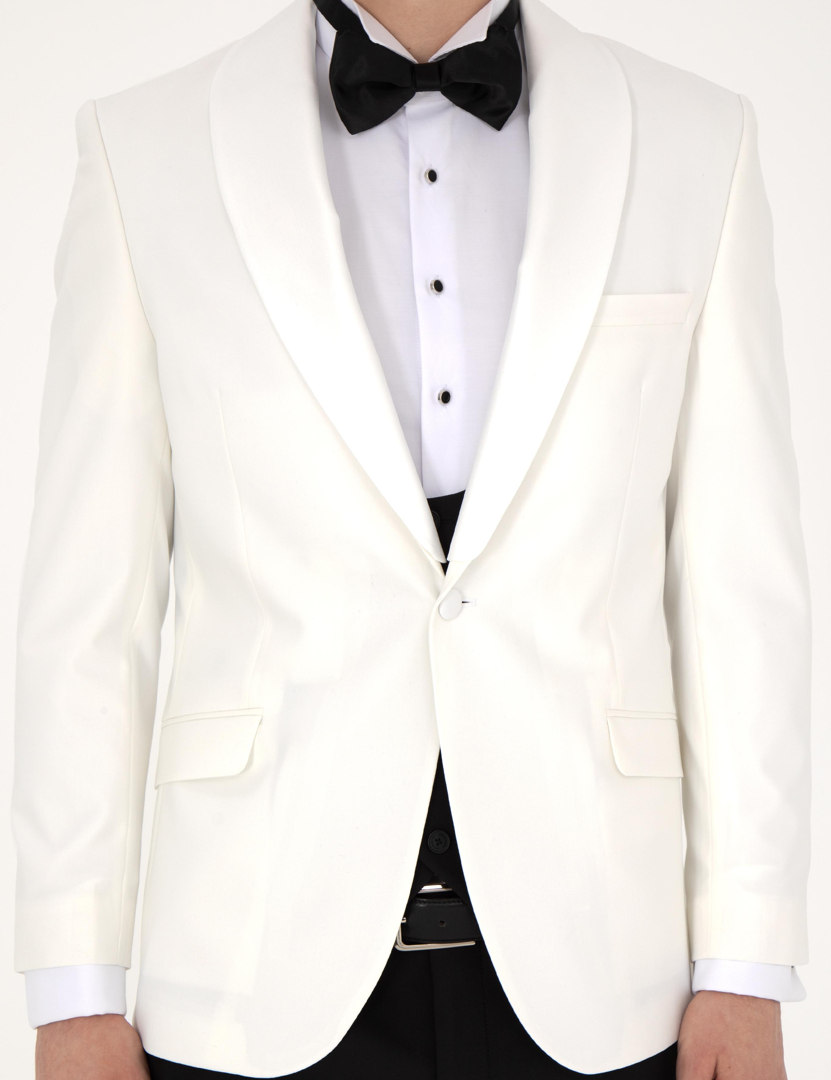 Beyaz Ex. Slim Fit Yelekli Smokin