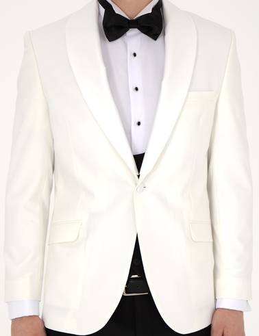 Beyaz Ex. Slim Fit Yelekli Smokin