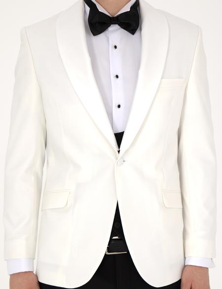 Beyaz Ex. Slim Fit Yelekli Smokin - 50288078113