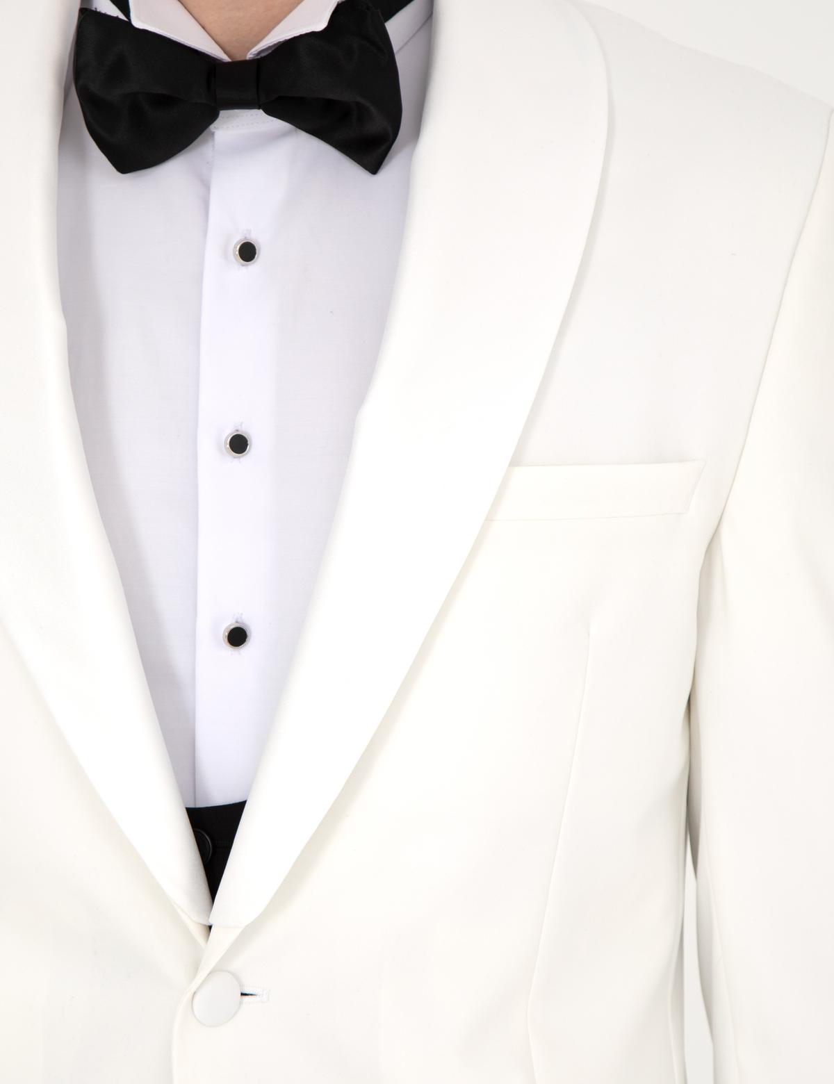 Beyaz Ex. Slim Fit Yelekli Smokin - 50288078113