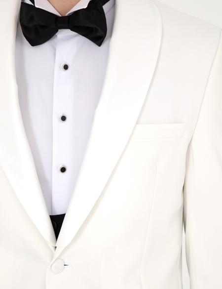 Beyaz Ex. Slim Fit Yelekli Smokin - 50288078113