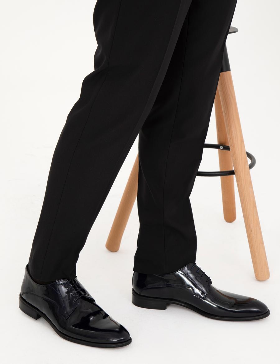 Lacivert %100 Deri Damatlık Rugan Klasik Ayakkabı